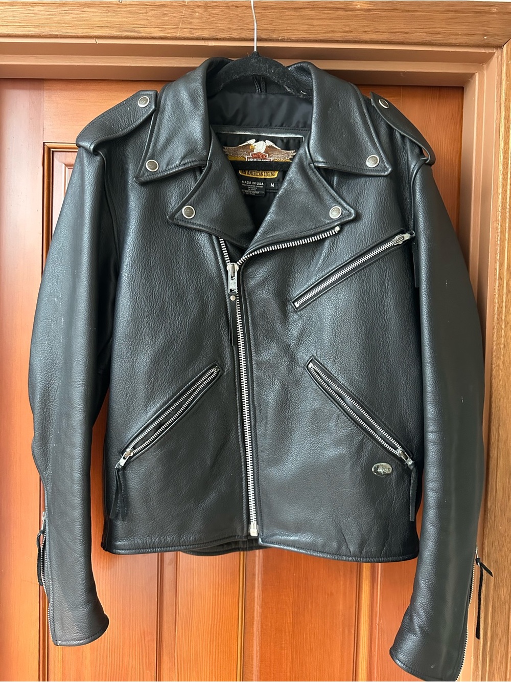 Vintage Harley-Davidson leather motorcycle jacket classic biker silhouette